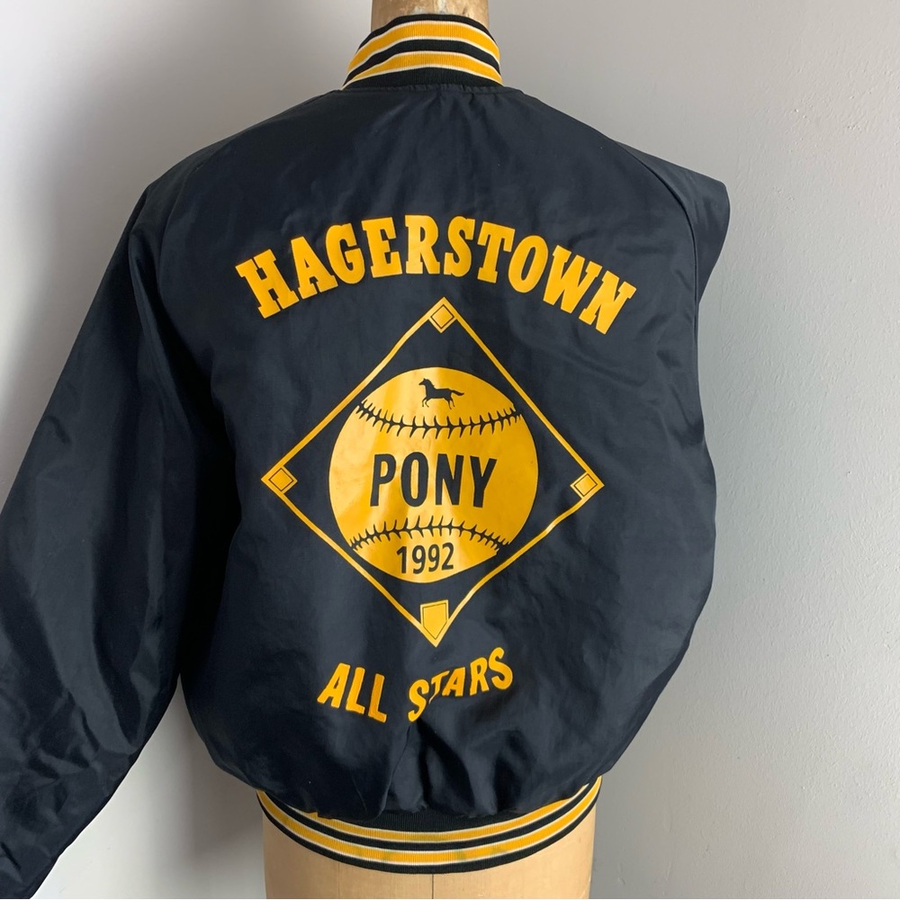 Vintage Hagerstown Pony League Baseball Bomber Snap Jacket Made In USA Men Large